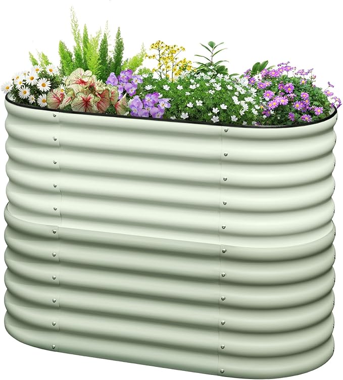 KING BIRD Raised Garden Bed 2.85 ft Tall 6 in 1 Galvanized Planter Garden Box Outdoor for Gardening, Deep Root Vegetables, Flowers 47.2X23.6X34.2 in, Light Green