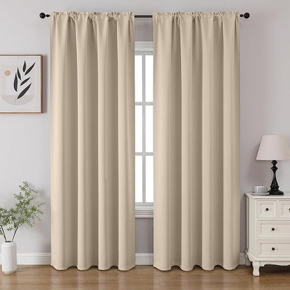 CUCRAF Light Beige Blackout Curtains 96 inch Length 2 Panels Set, Rod Pocket by CUCRAF