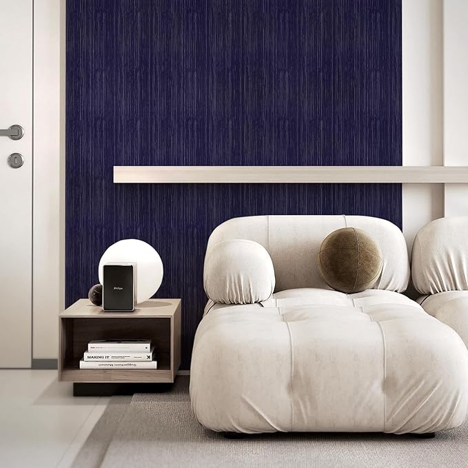 Navy Blue Grasscloth Peel and Stick Wallpaper Texture Contact Paper 23.6"x480" - Image 8