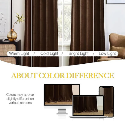 NICETOWN Brown Velvet Blackout Curtains 96 inches Long, Room Darkening Home - Image 9
