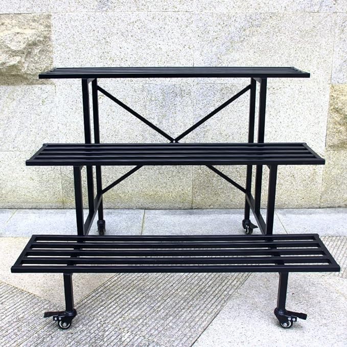 Zhongma Moving Garden Cart 3 Tier Sturdy Metal Plant Stand Heavy Duty Plant holder Garden Plant Shelf with Wheels