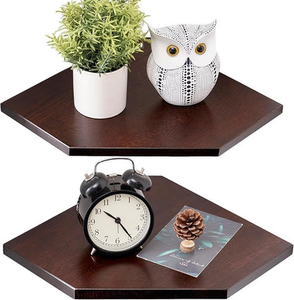 Corner Wall Shelves, Corner Floating Shelves Set of 2 Solid Oak Wood Display by Coamily