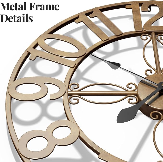Cuspin 24 Inch Wall Clock Bronze, Large Rustic Decorative Metal Wall Clock - Image 5