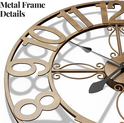 Cuspin 24 Inch Wall Clock Bronze, Large Rustic Decorative Metal Wall Clock - Image 5