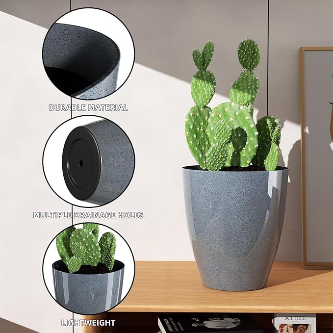 QCQHDU Plant Pots Set of 2 Pack,10 Inch Plant Pot for Indoor and Outdoor Plants with Drainage Hole,Flower Pots Modern Decorative Planter for Garden Plants (Dark Grey)