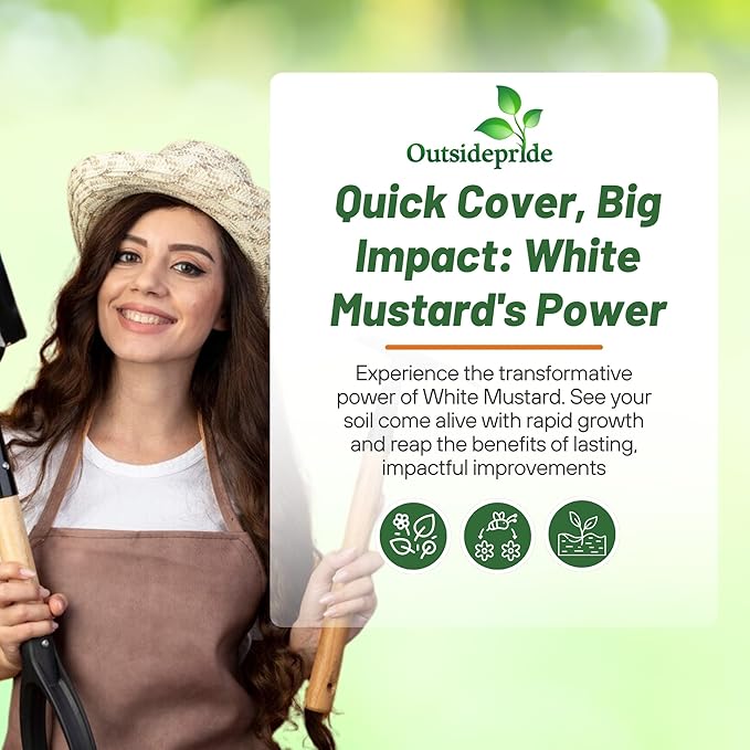 Outsidepride White Mustard Seeds for Planting - 5 lb Annual Cover Crop Seeds w/Deep Root System, High Protein Forage, Ideal for Soil Fertility, Crop Rotations, & Livestock Nutrition