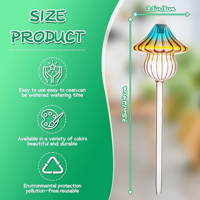 Plant Watering Globes Mushroom, Rainbow Gradient Color Glass Watering Bulbs, Self Watering Planter Insert, Self Watering Globes - Plant Watering Devices for Travel Vacation (4 PCS)