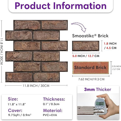 3D Faux Brick Wall Panels Peel and Stick, Small Brick-Look Textured Wall Sticker - Image 3