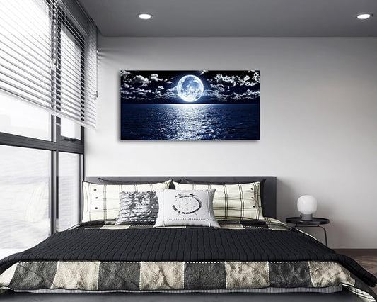 Cao Gen Decor Art S06962 Wall Art Canvas Prints Moon Sea Ocean Landscape 1 - Image 2