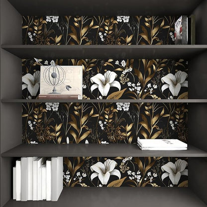 Laatse Black Gold Wallpaper Peel and Stick, Dark White Floral Vintage Contact - Image 5