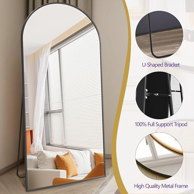 Prywot Arched Floor Mirror, 76 "x 34" Full Length Mirror Wall Mirrors Hanging - Image 6