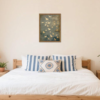 Framed Flock of Birds Canvas Wall Art, Vintage Minimalist Abstract Landscape - Image 4