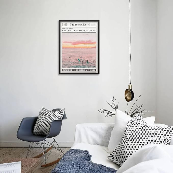 Pink Beach Newspaper Posters Vintage Fashion Coastal Girl Surf Wall Art 24X36 - Image 6