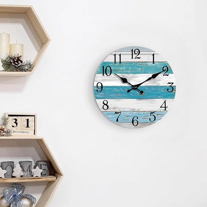 KECYET Wall Clock Battery Operated 12 Inch Outdoor Beach Style Blue Coastal - Image 7