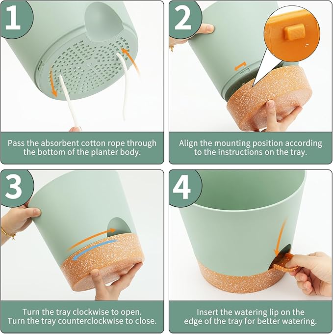 GARDIFE 10/9/8 inch Plant pots, planters for Indoor Plants, self Watering Plant Pot, Flower pots, Green