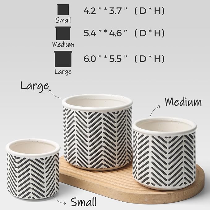 T4U Ceramic Planters for Indoor Plants, 4.2+5.4+6 Inch Plant Pots Set, Flower Pots with Drainage Holes and Plug, Ceramic Plant Pot for Indoor and Outdoor Plants, Morden Home Decor, Gifts for Mom