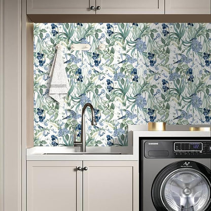 Floral Wallpaper Peel and Stick Blue Flower Contact Paper 16.9inch x196.8inch - Image 4