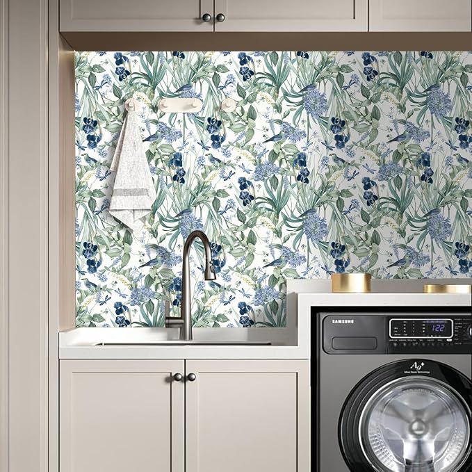 Floral Wallpaper Peel and Stick Blue Flower Contact Paper 16.9inch x118.1inch - Image 4