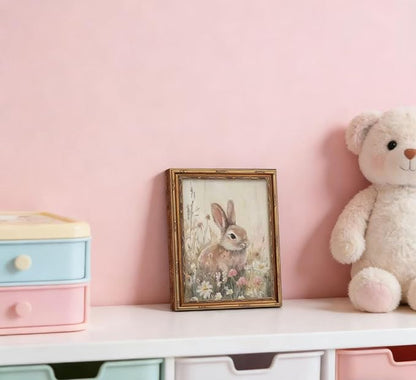 Vintage Gold Framed Easter Bunny Wall Art Spring Rabbit and Wildflowers - Image 8