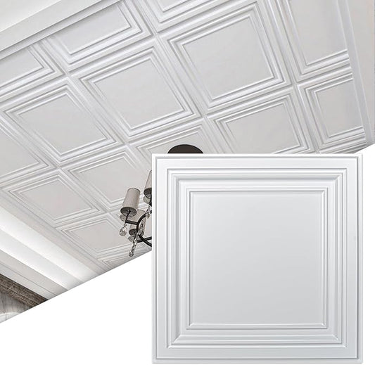 Art3d 12-Pack PVC Drop Ceiling Tiles, 2ft x 2ft, Bright White Finish by Art3d