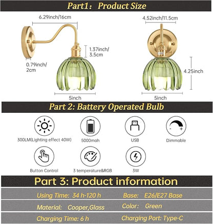Shenmoyl Vintage Battery Operated Wall Sconce, 5000mAh Rechargeable Wall Light - Image 8