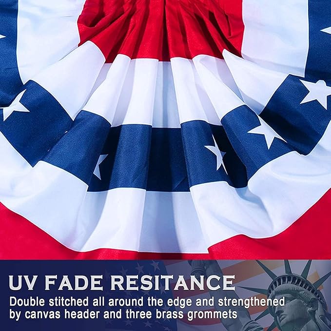 20 Pieces USA Pleated Fan Flag 1.5x3 FT American US Bunting Flag Patriotic Half Fan Banner Flag with Canvas Header and Brass Grommets for 4th of July Memorial Day Indoor Outdoor Decoration (20, 1.5x3 Feet)