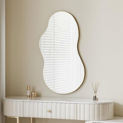 Itrue 20x36 Inch Gold Framed Irregular Tempered Glass Wall Mirror, Asymmetrical - Image 9
