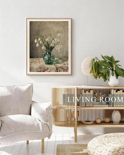 VIYYIEA Framed Wall Art for Living Room, Snowdrop Flowers in Green Glass Vase - Image 4