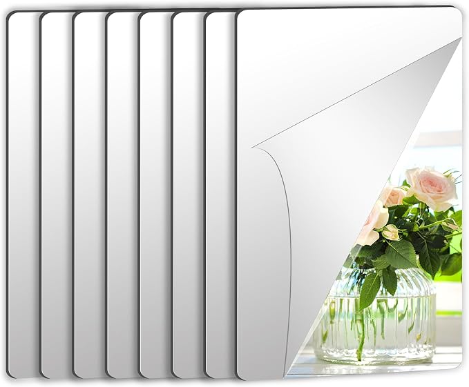 JUNEBRUSHS 8 Pack Self Adhesive Acrylic Mirror, 6X 9 Inch Mirror Tiles by JUNEBRUSHS