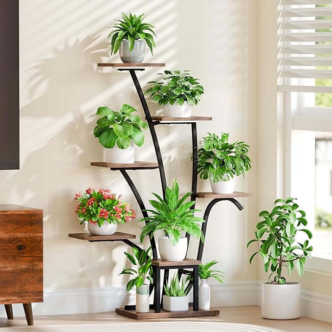 Plant Stand Indoor with Grow Lights - 7 Tiered Corner Plant Shelf Indoor, 43" Tall Plant Stands for Indoor Plants, Metal Plant Shelves, Flower Plant Holder for Living Room, Balcony, Patio Decor