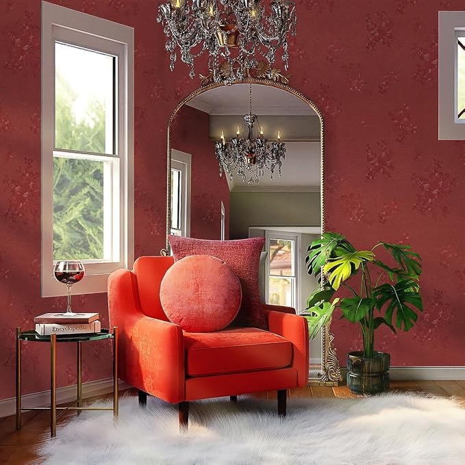 Dark Red Peel and Stick Wallpaper Textured Embossed Floral Contact Paper Peel - Image 5