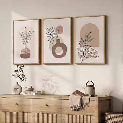 Framed Neutral Boho Wall Art Bedroom, 3 Piece Abstract Bohemian Brown Botanical - Image 8