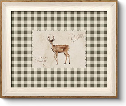 VIYYIEA Framed Wall Art for Living Room, Sika Deer Stamp Canvas Prints by VIYYIEAART