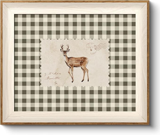 VIYYIEA Framed Wall Art for Living Room, Sika Deer Stamp Canvas Prints by VIYYIEAART