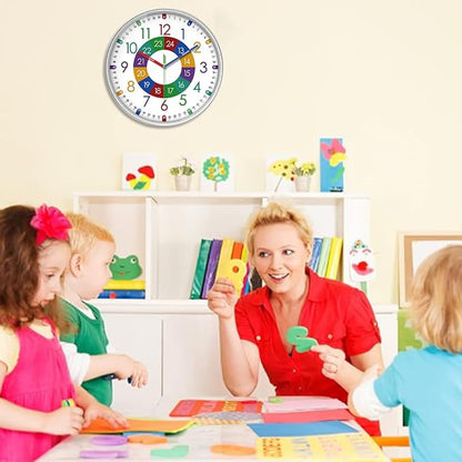 XFM Learning Clock for Kids Silent Non Ticking Battery Operated Colorful - Image 2