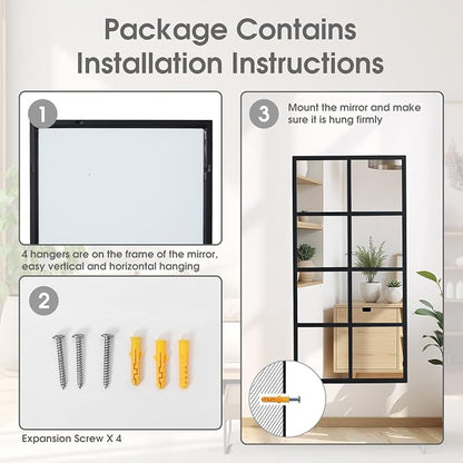 DUMOS Wall Mirror 16" x 32", Rectangle Window Pane Decorative Mirror, Metal - Image 3