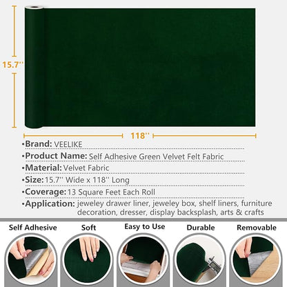 VEELIKE Self Adhesive Green Velvet Flock Liner Contact Paper - Image 6