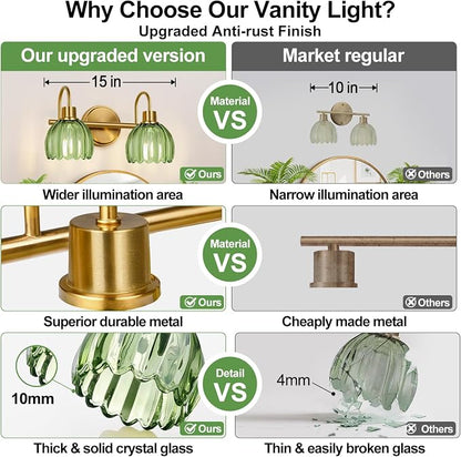 2-Light Bathroom Vanity Light, Brushed Gold Vanity Wall Light Over Mirror - Image 2