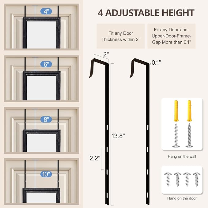 48"x14" Door Mirror, Rustic Full Length Mirror, Over The Door Hanging Mirrors - Image 5