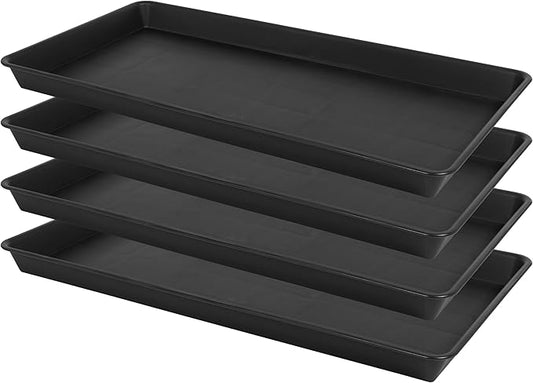 4 Pack Plant Growing Nursery 1020 Trays, Plant Saucer Tray, Heavy Sturdy Seed Starting Trays, Plant Saucer for Indoors No Holes, Seed Starter Growing Tray (22"x11.2", Black)