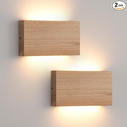 Wood Wall Sconce Indoor Wall Lights Hardwired 2 Pack Up and Down Wall Mount by QJCMUUYI