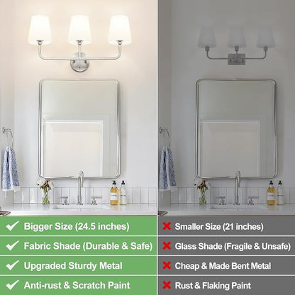 MOKATNG Bathroom Light Fixtures, 3-Light Brushed Nickel Vanity Lights, Bathroom - Image 2