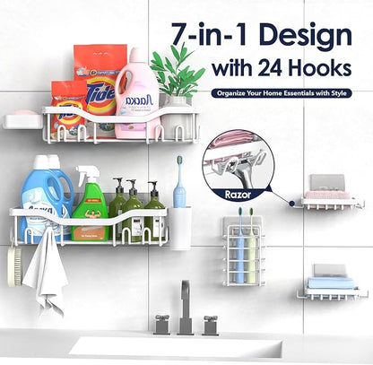 NESOMI Shower Caddy Adhesive Shower Organizer 7-Pack, Rustproof Stainless Steel - Image 4