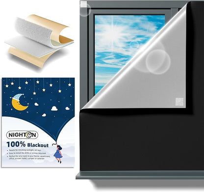 NIGHTON Portable Blackout Curtains 79"×70", Strong Hook and Loop Tape Strips by NIGHTON