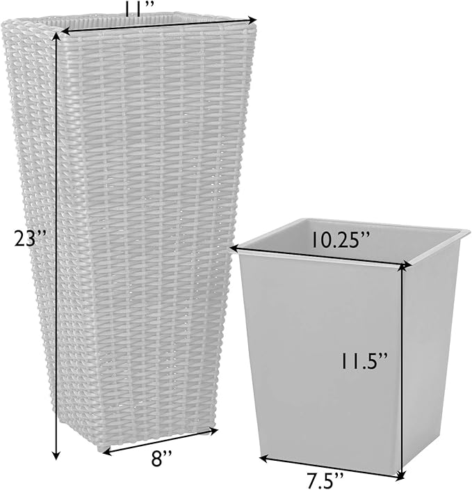 Patio Sense 62501 Alto Wicker All-Weather Planter Set with Liners Tall Plant Decor Box for Outdoors Patio Herb Garden Furnishings - Mocha - Pack of 2