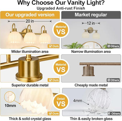 Bathroom Light Fixtures, 3-Light Gold Vanity Light Fixtures - Image 2