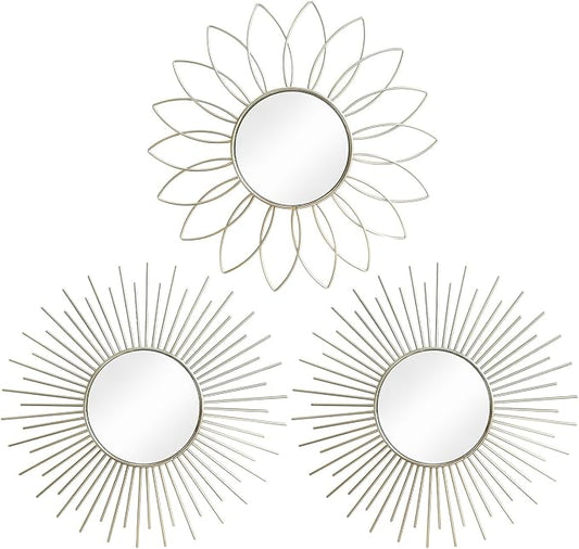 3 Pack Metal Mirrors for Wall Sunburst Wall Mirrors Home Décor Decorative by Uaussi
