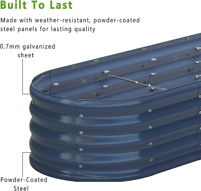 KFN 8x1.8x1FT Galvanized Raised Garden Bed,Raised Garden Bed Kit-Oval Metal Vegetable Box,Large Planter Flower Boxes Outdoor,Planting for Vegetables,Flower,Herb,Grey,0.7mm