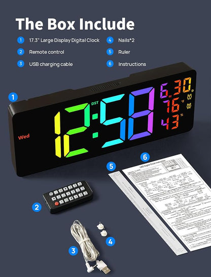 MASHI 17.3" Large Digital Wall Mount Clock, Digital Clock - Image 8