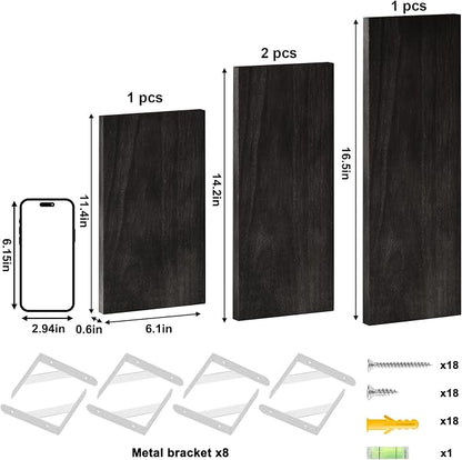 YGEOMER Floating Shelves for Wall, Different Sizes Black Wall Shelves for - Image 2